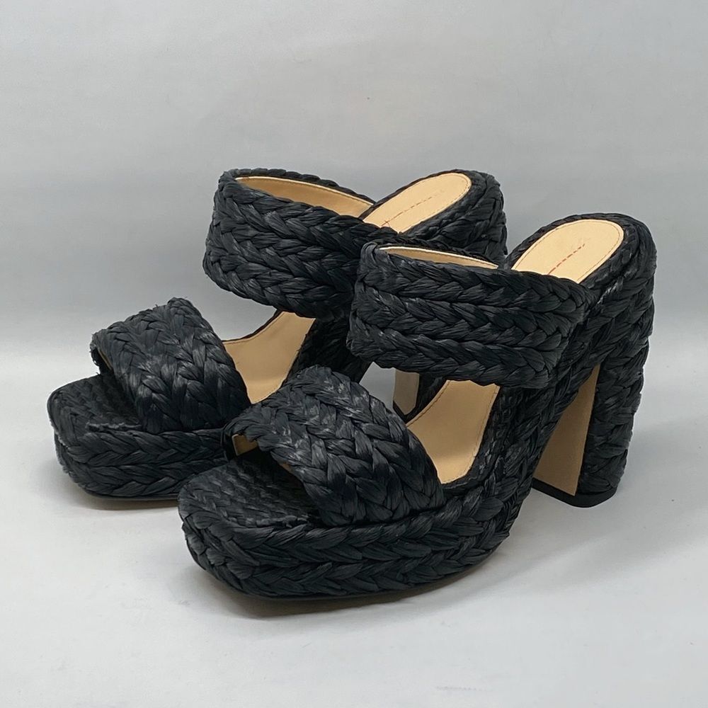 Bottega Veneta Trinity Weave Black Raffia Platform Sandals size 37